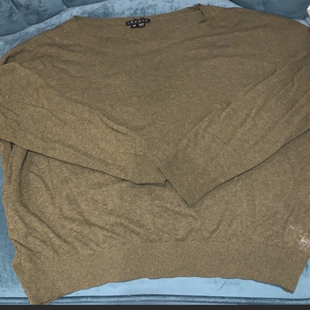 Theory Lightweight Sheer Olive Green Sweater